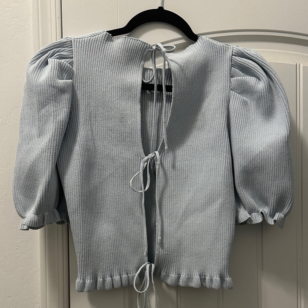 Zara Light Blue Ribbed Blouse - Picture 4 of 4